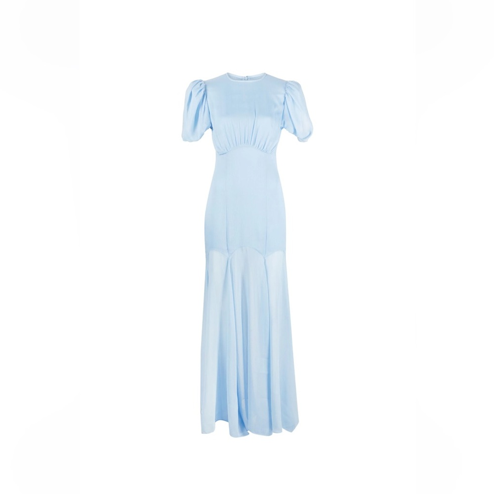 De La Vali Aqua Puff Sleeve Maxi Dress